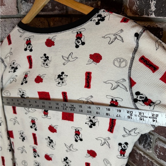 Disney Ribbed Henley Mickey Mouse Peace Dove Rose Long Sleeve Pajama Shirt - Picture 7 of 7